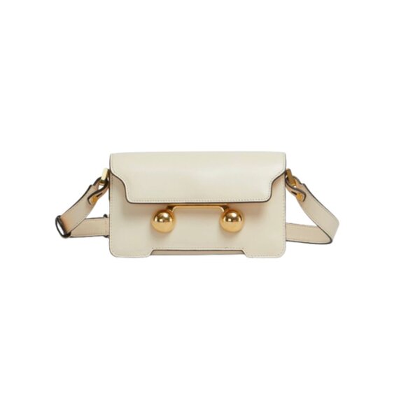 Marni Handbags - MARNI Mini Trunkaroo Leather Shoulder Bag- Off White